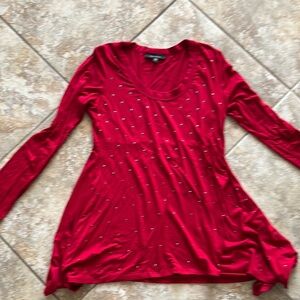 Red Long Sleeve Top with Stud Accents
